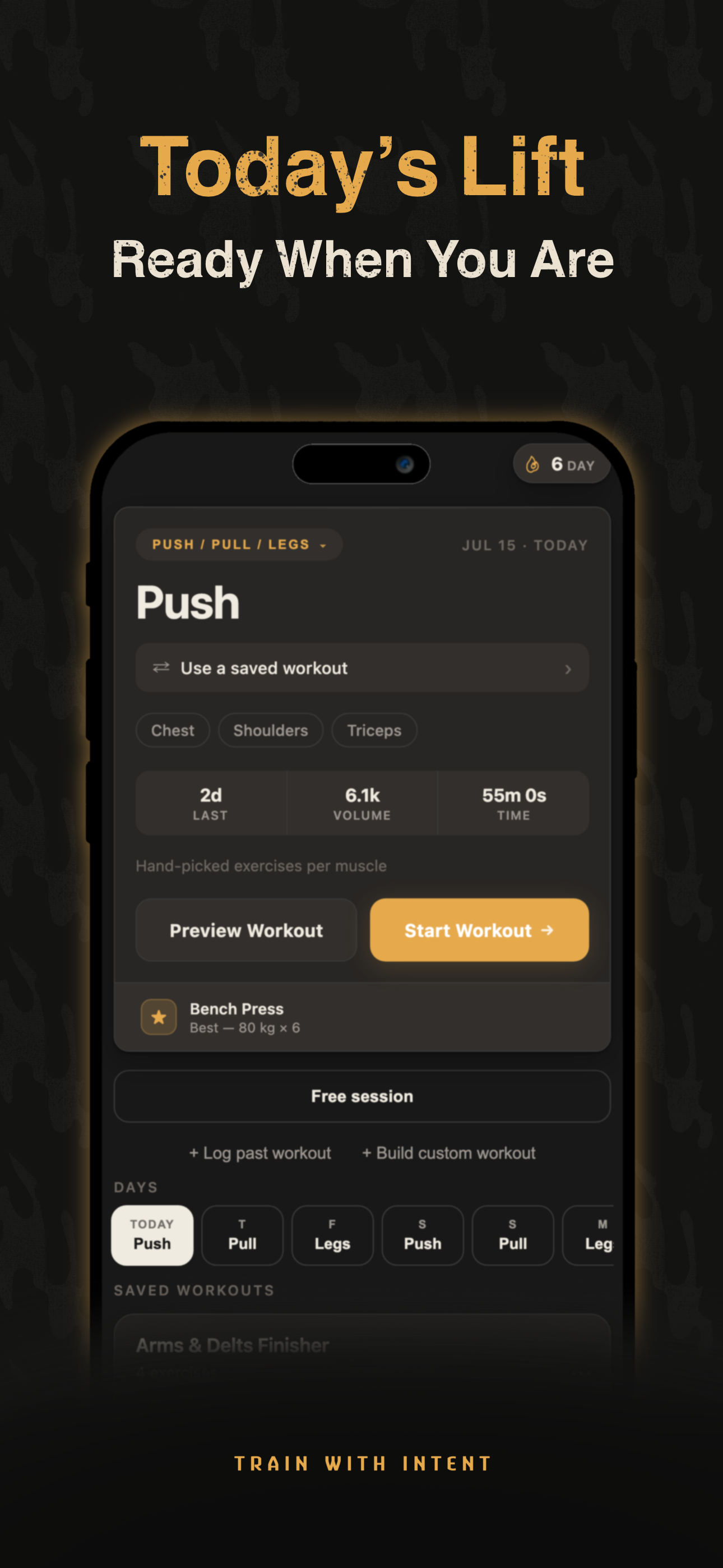 Awzan home screen showing today's workout